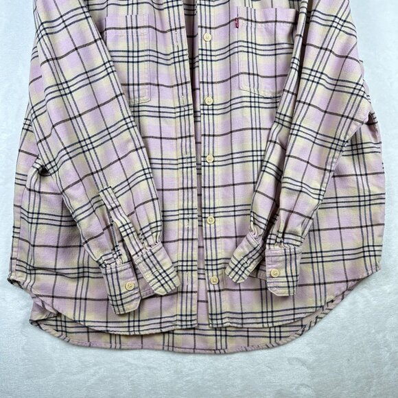 Levis Womens Oversized Lavender Plaid Long Sleeve Button-Up Flannel Shirt M - Picture 6 of 10